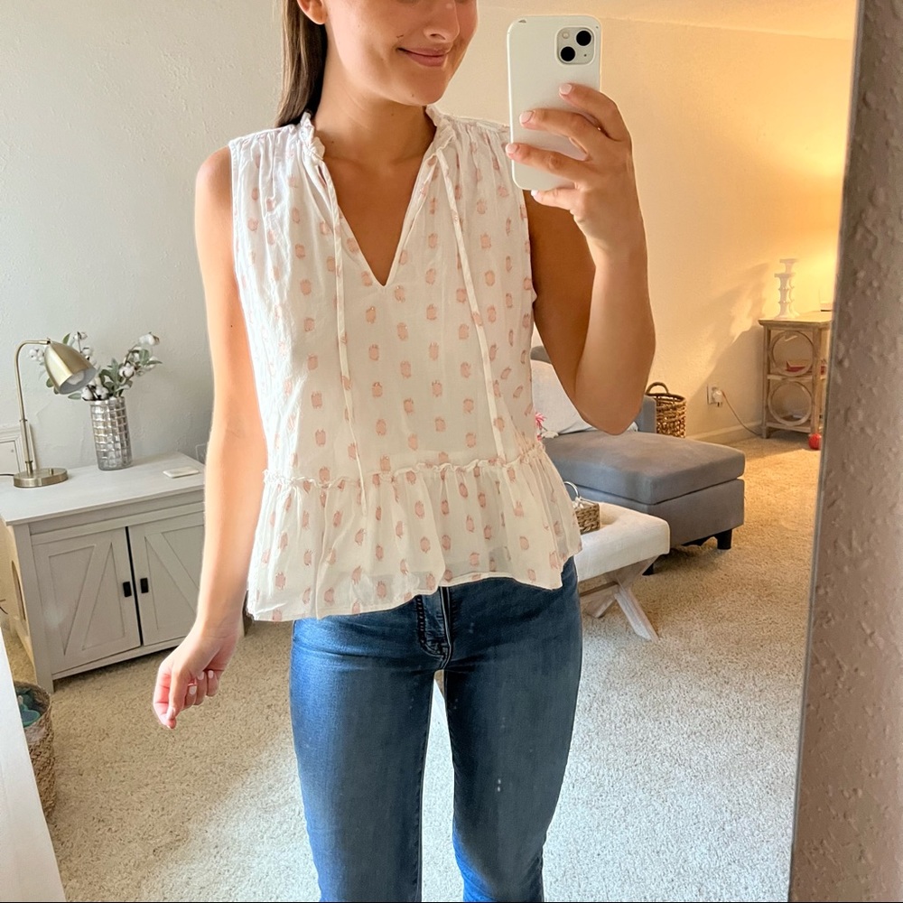 Jcrew polka dot peplum tank top - white, pink, pink sparkle - size medium